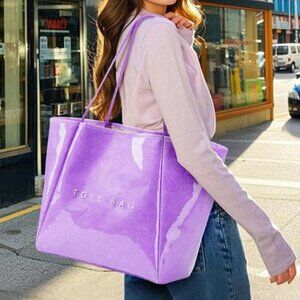 Women’s Large PVC Violet Tote Bag Oversized Shopper Handbag with Shoulder Straps